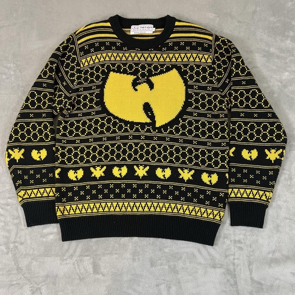 Live Nation Wu-Tang Clan Sweater Mens Large Black Yellow Fair Isle Knit Pullover